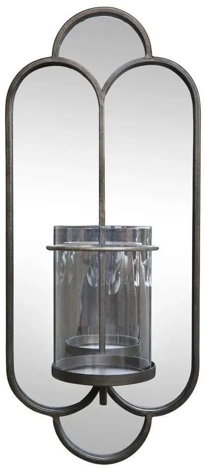 Mosadzné antik kovové nástenné zrkadlo so svietnikom Floa - 21*15*50 cm