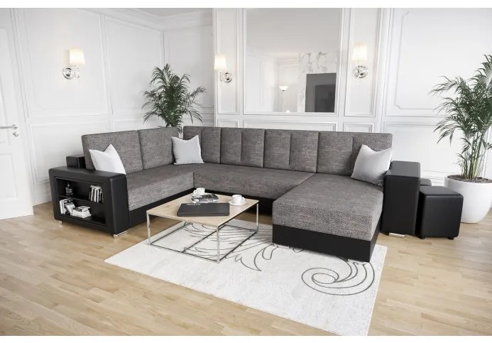 Prostorná elegantní sedačka s ekokůží KAMONA - šedá / černá