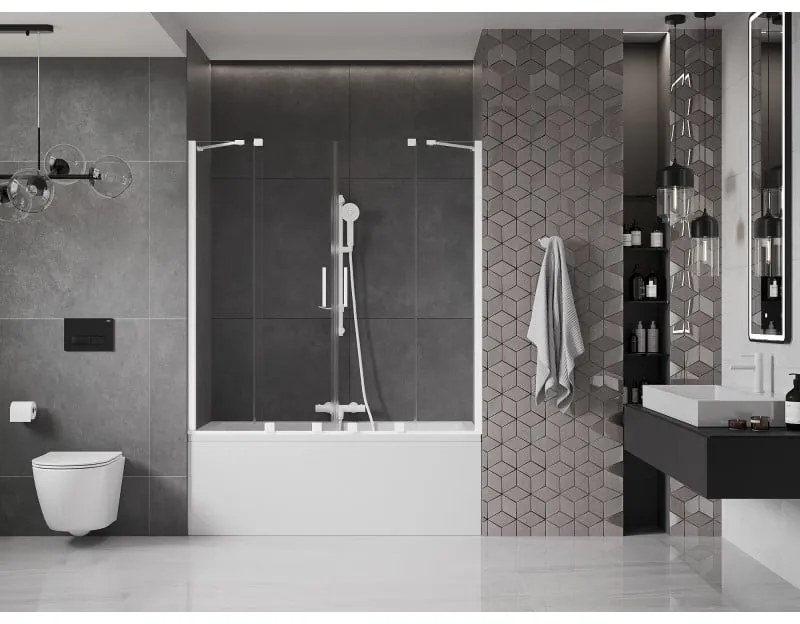 Mexen Velar Duo, 2-krídlová posuvná vaňová zástena 160 x 150 cm, 8mm číre sklo, biely profil, 896-160-000-02-20