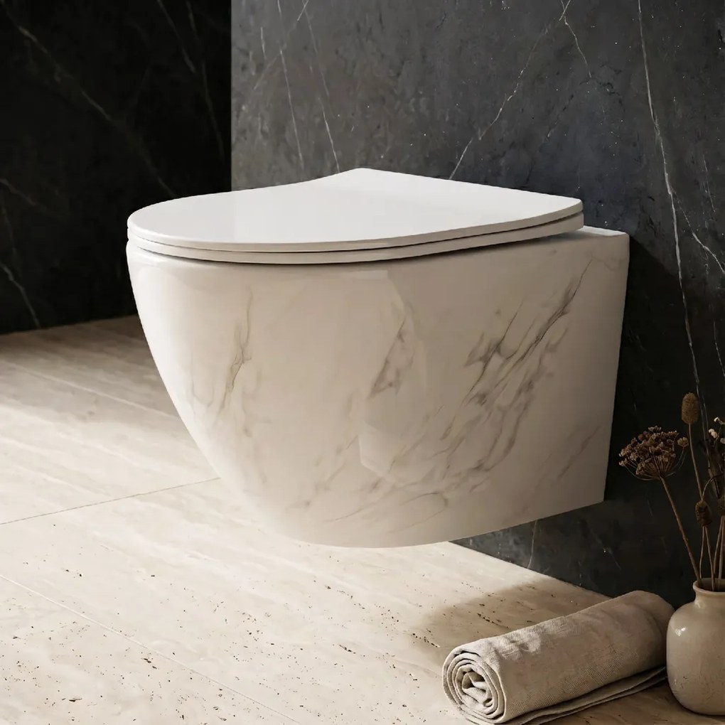 Rea Carlos Nature Marble, závesná WC misa Rimless 495x370x355 mm, imitácia kameňa, REA-C6606