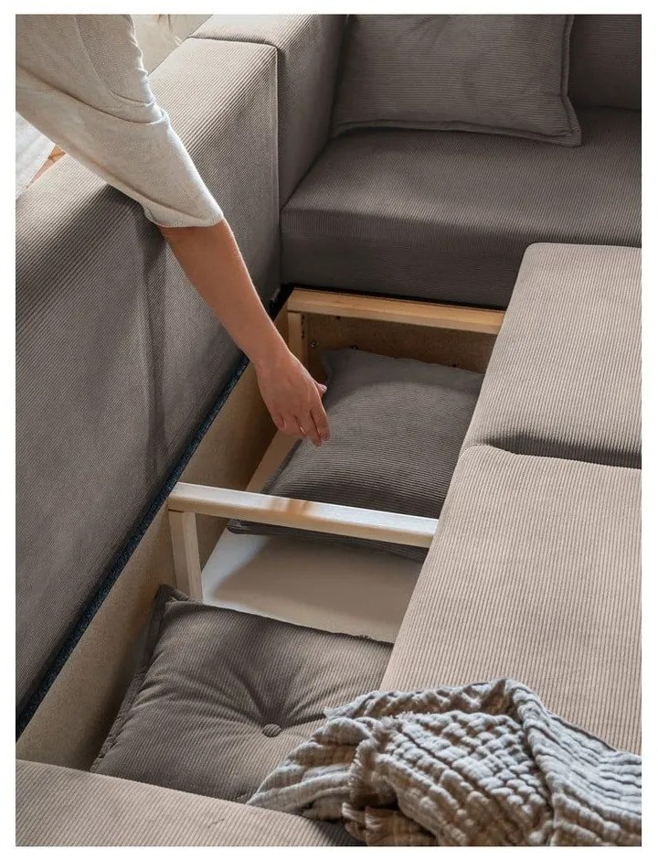 Svetlohnedá menčestrová rozkladacia rohová pohovka (variabilná) Lazy Lukka – Miuform