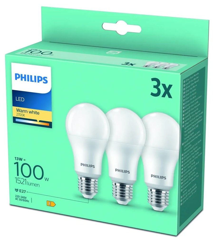 Philips LED žiarovka E27 13W 2700K opálová 3 kusy