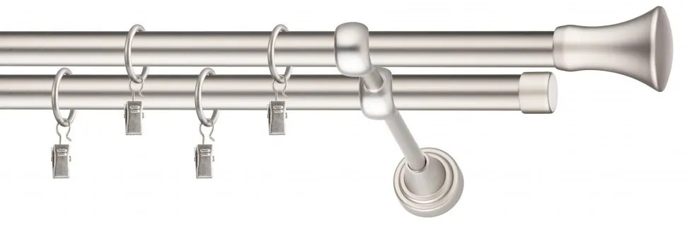 Dekorstudio Chrómová matná dvojradová garniža MONACO 19mm Dĺžka: 480cm, Typ uchytenia: Držiak dvojitý otvorený, Typ príslušenstva: Krúžky tiché so štipcami