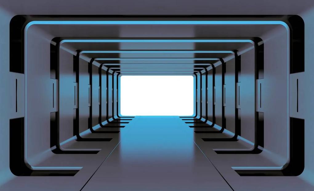 Fototapeta - Modrý 3D tunel (254x184 cm)