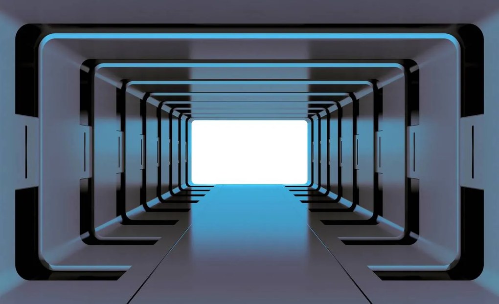 Fototapeta - Modrý 3D tunel (254x184 cm)