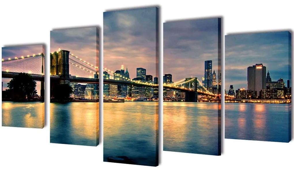 vidaXL Sada obrazov na stenu, motív Brooklynský most a rieka 100 x 50 cm