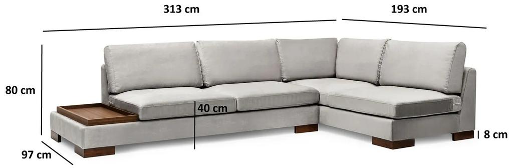 Dizajnová rohová sedačka Calista 313 cm svetlosivá - pravá