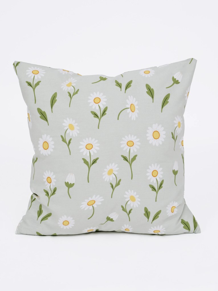 Bavlnená obliečka na vankúš Renforcé 40 × 40 cm - Sedmokrásky sivozelené