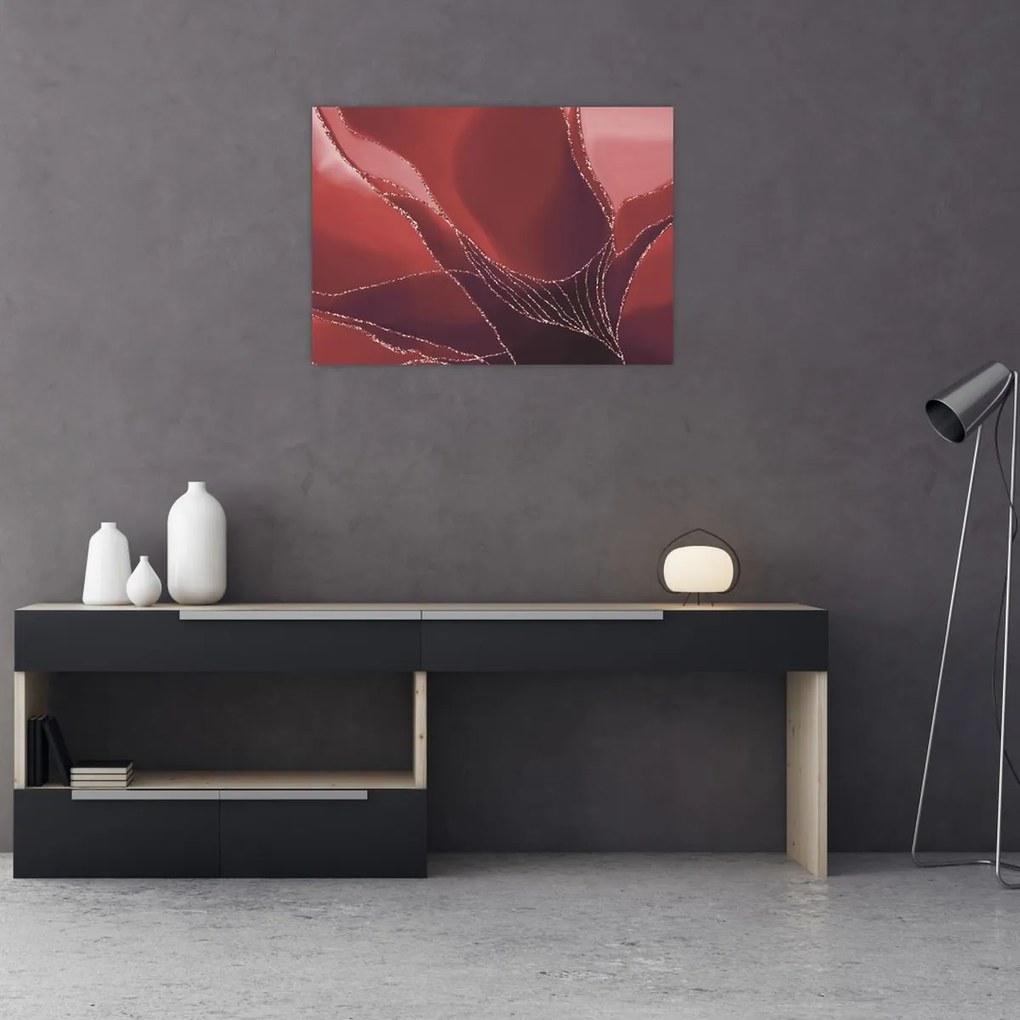 Sklenený obraz - Červená abstraktná kvetina N⁰2 (70x50 cm)