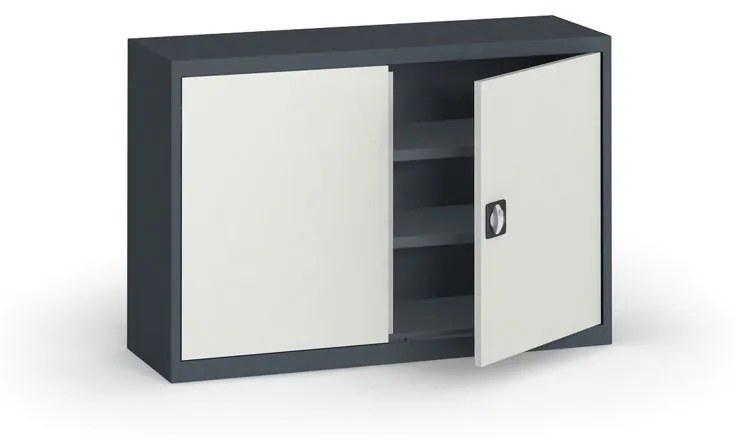 Plechová policová skriňa METAL, 800 x 1200 x 400 mm, 2 police, tmavo sivá / sivá