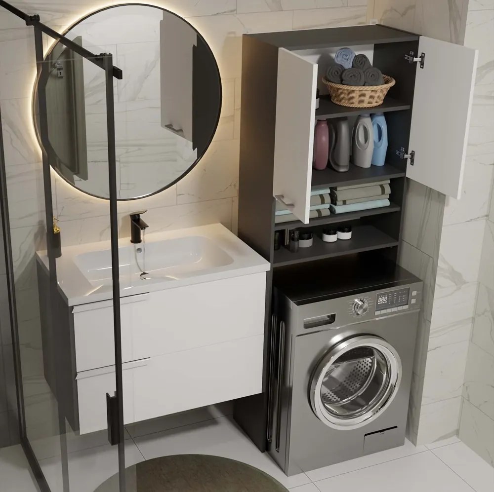 Kúpeľňová skrinka nad práčku POLA DK biela/antracitová