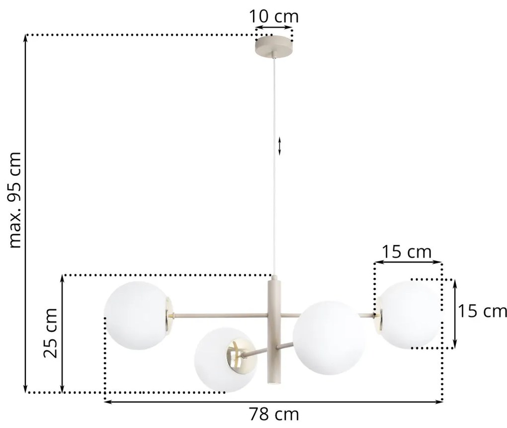 Závesné svietidlo Florence, 4x biele sklenené tienidlo, be/g