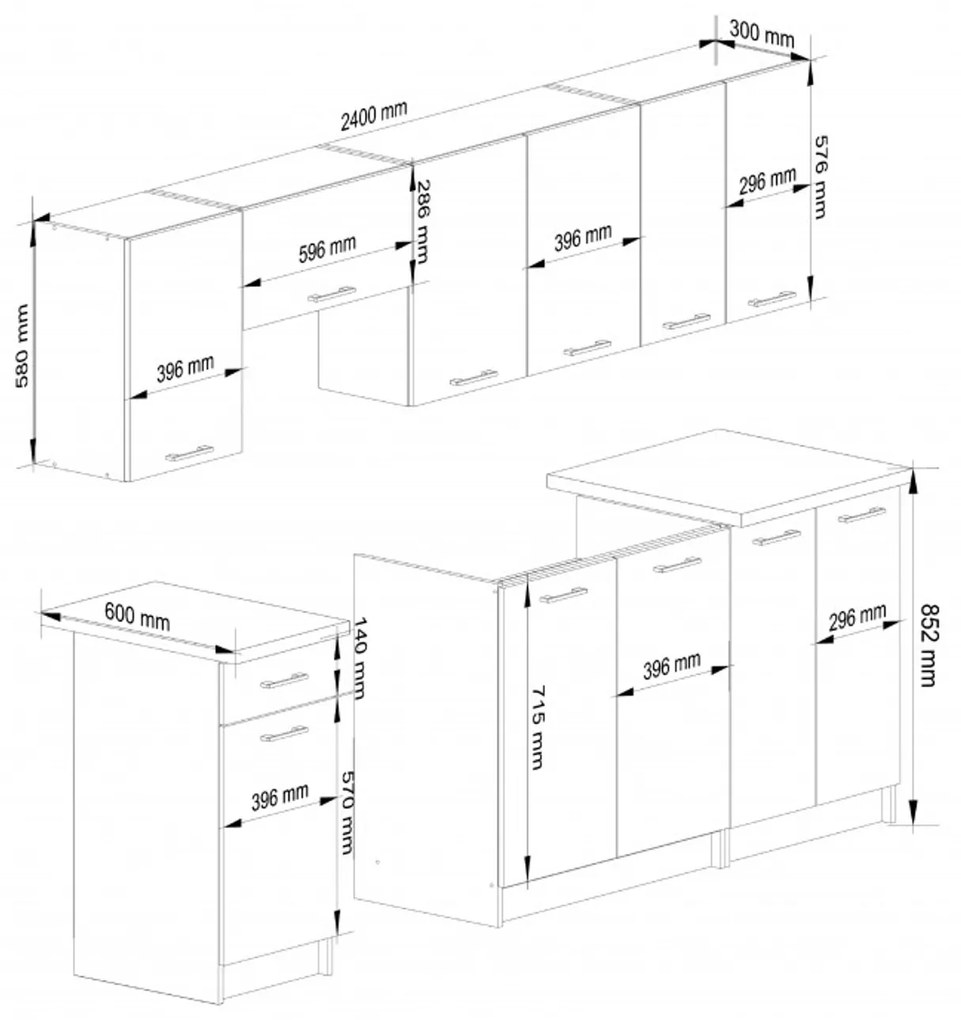 Kuchynský set OLIVIA 2,4M - beton/biela