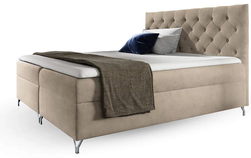 Wilsondo Čalúnená boxspring manželská posteľ s matracom Guliette - béžová Rozmer: 180x200