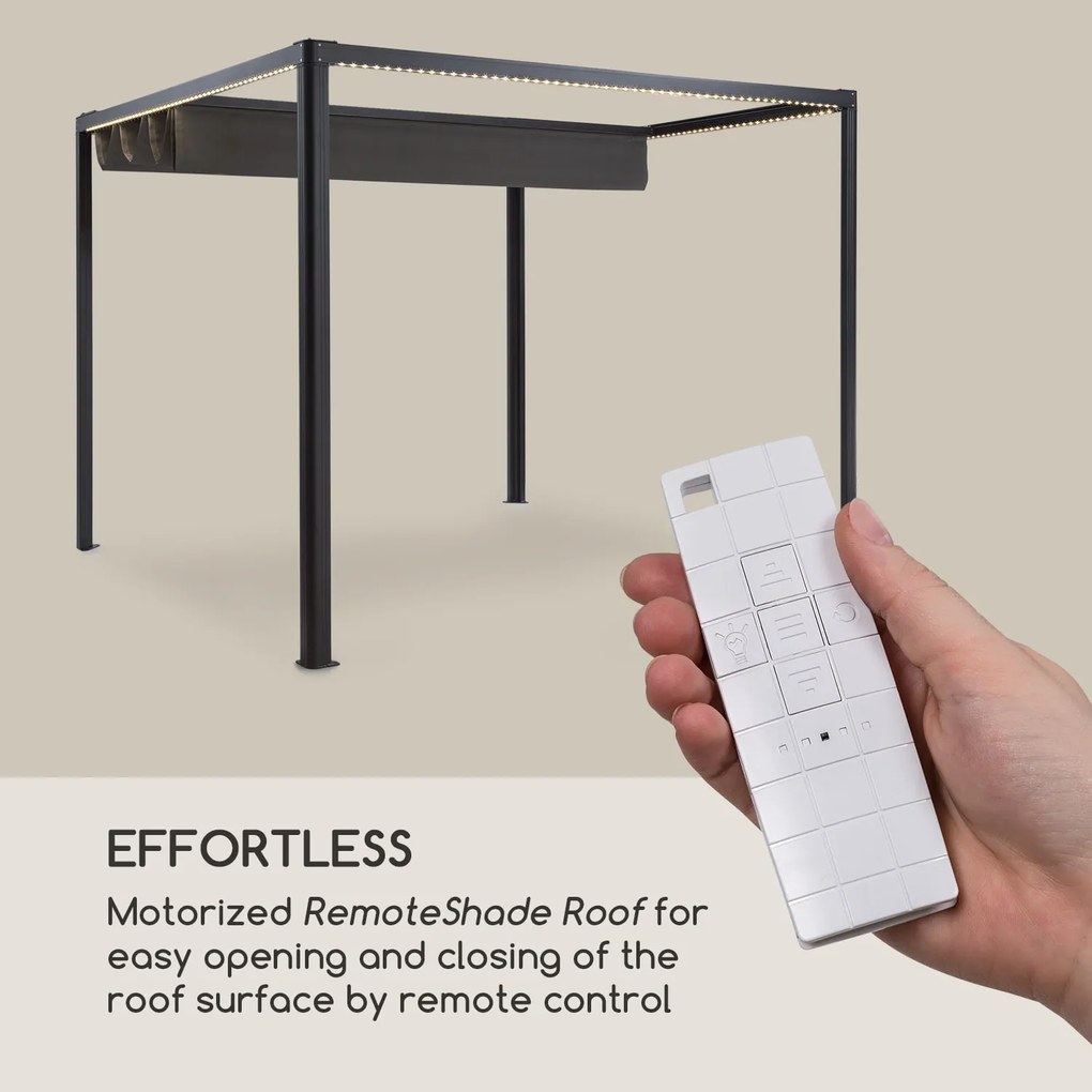 Blumfeldt Pantheon RemoteShade Ambient, pergola, motorizovaná strecha, LED svetlo