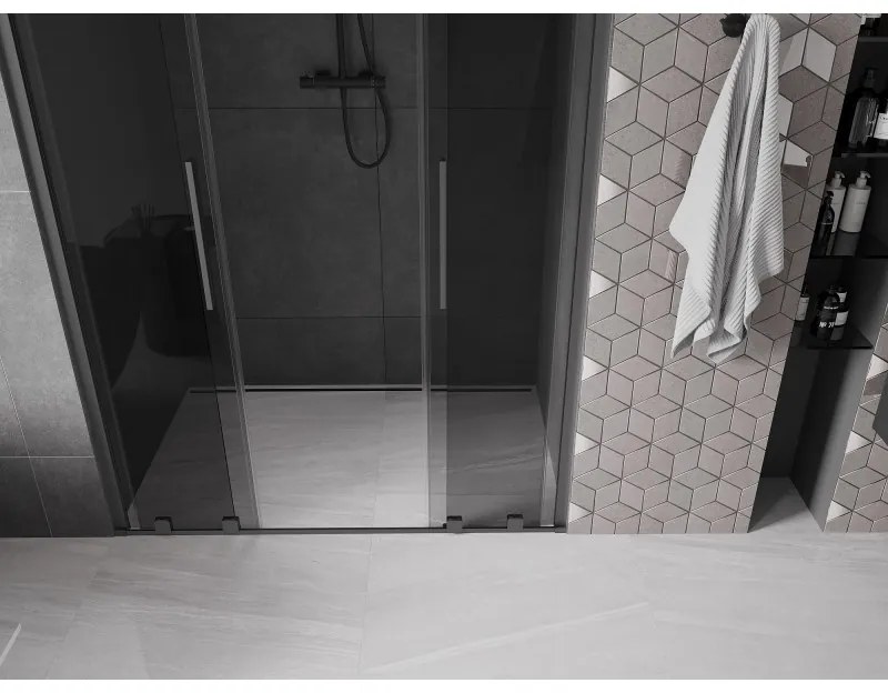 Mexen Velar L Duo, posuvné sprchové dvere do otvoru 140 cm, 8mm šedé sklo, brúsený grafit, 871-140-003-42-95