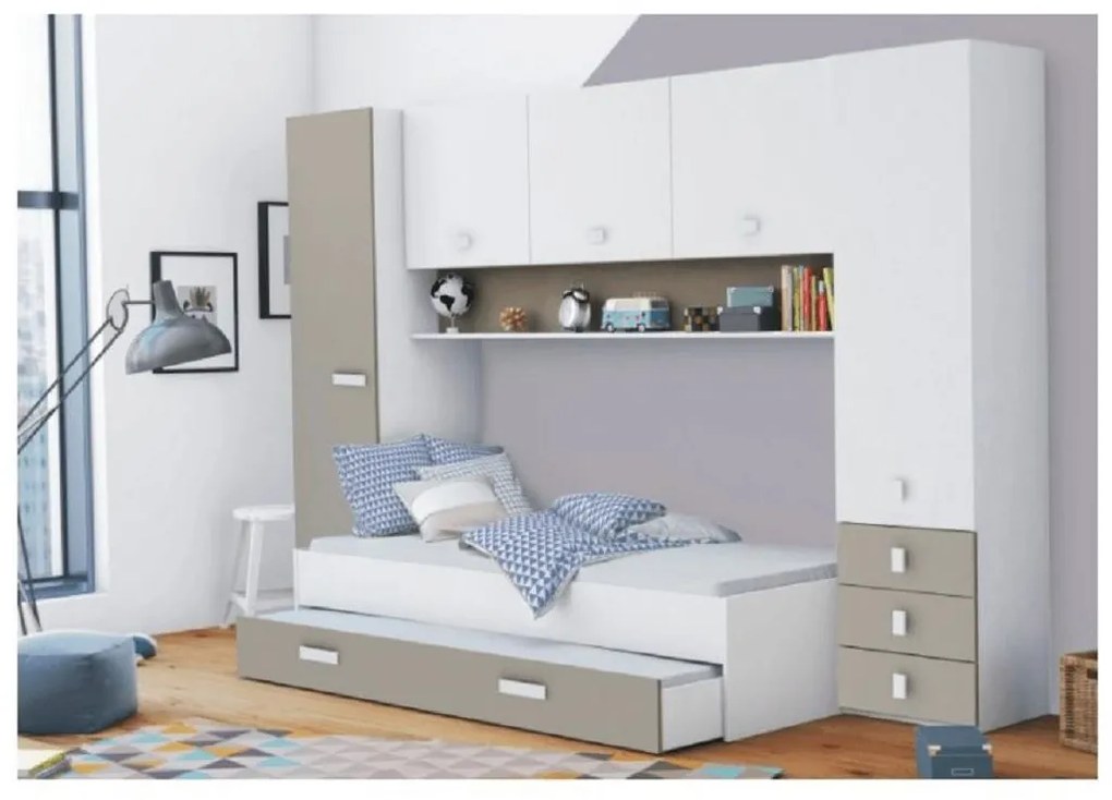 Nadstavec nad posteľ, sivohnedá taupe/biela, TIDY