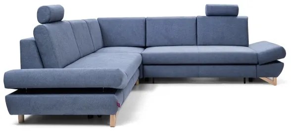 Rozkladacia rohová čalúnená sedacia súprava AVESTA do tvaru L s úložným priestorom, modrá