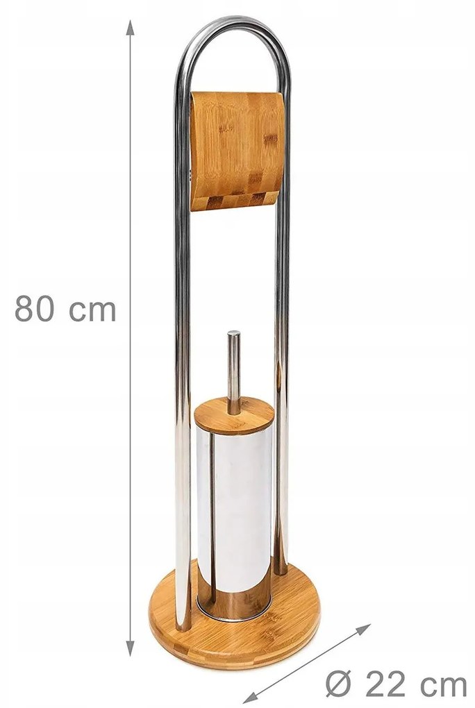 Tutumi Tutumi, bambusový kúpeľňový stojan na toaletný papier a kefu 390228, hnedá-chrómová, HOM-07500