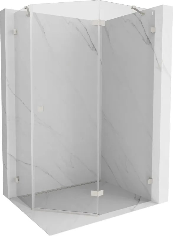 Mexen Lunar, pravý výklopný päťuholníkový sprchový kút 100 x 90 cm, 8mm číre sklo, oceľový profil, 831-100P-090L-97-00-P