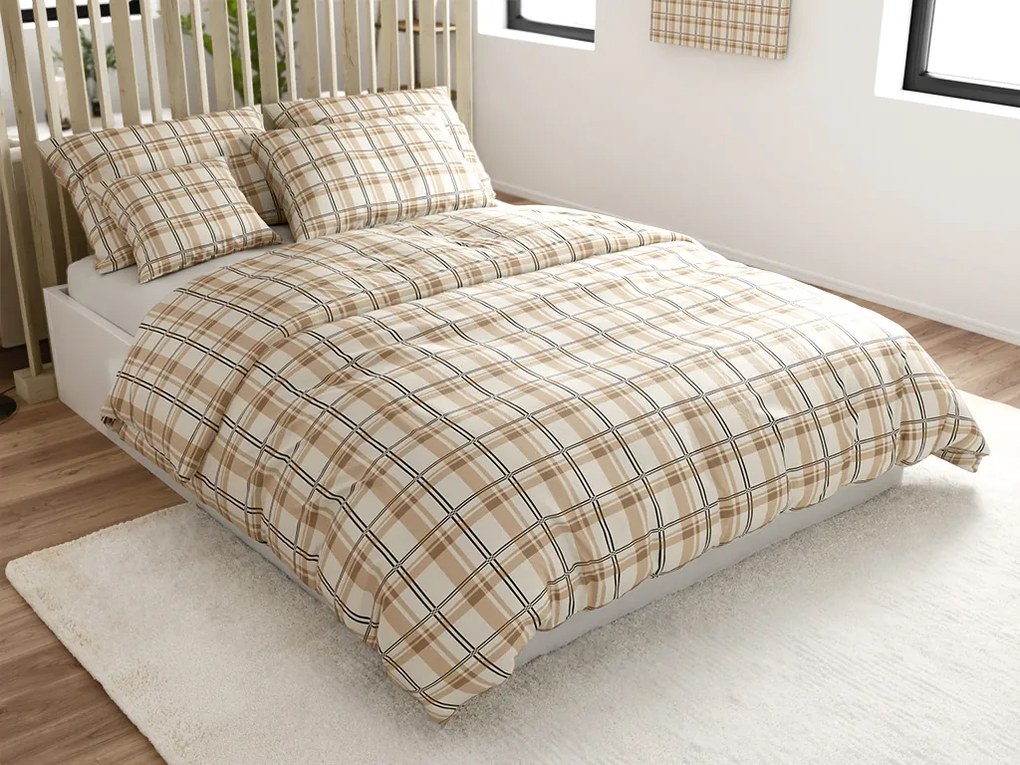 Mikroplyšové obliečky PLAID krémové Rozmer obliečky: 2 ks 70 x 90 cm | 200 x 220 cm