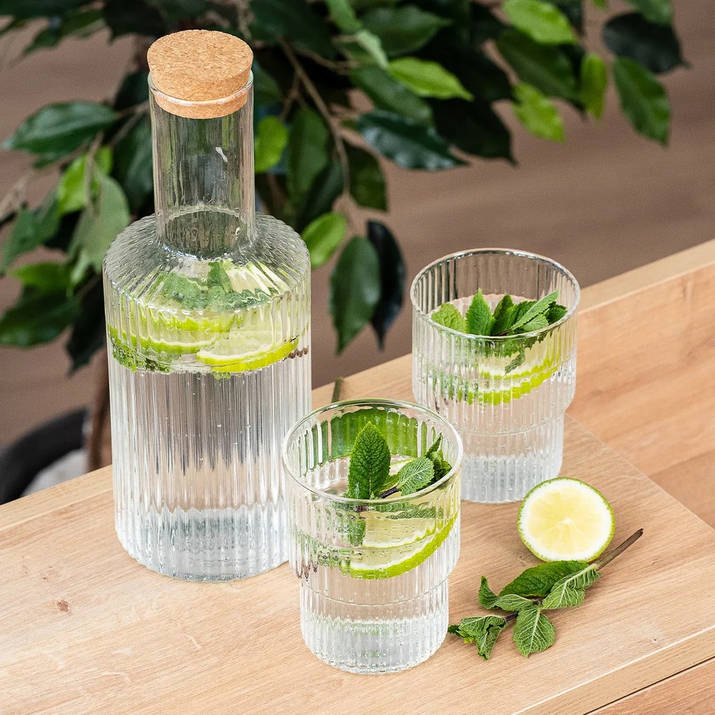 4Home Sklenená karafa s korkovou zátkou Serve, 1 l