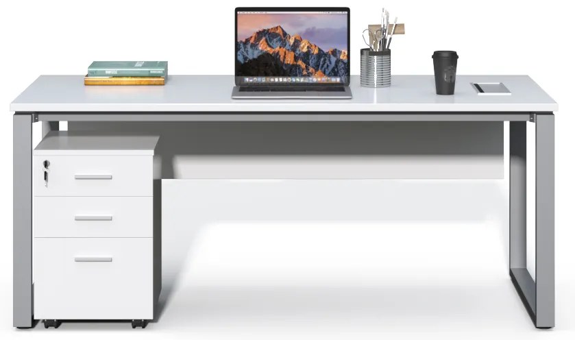 Kancelársky stôl s kontajnerom Houseland Prime Home 02 180 cm biely