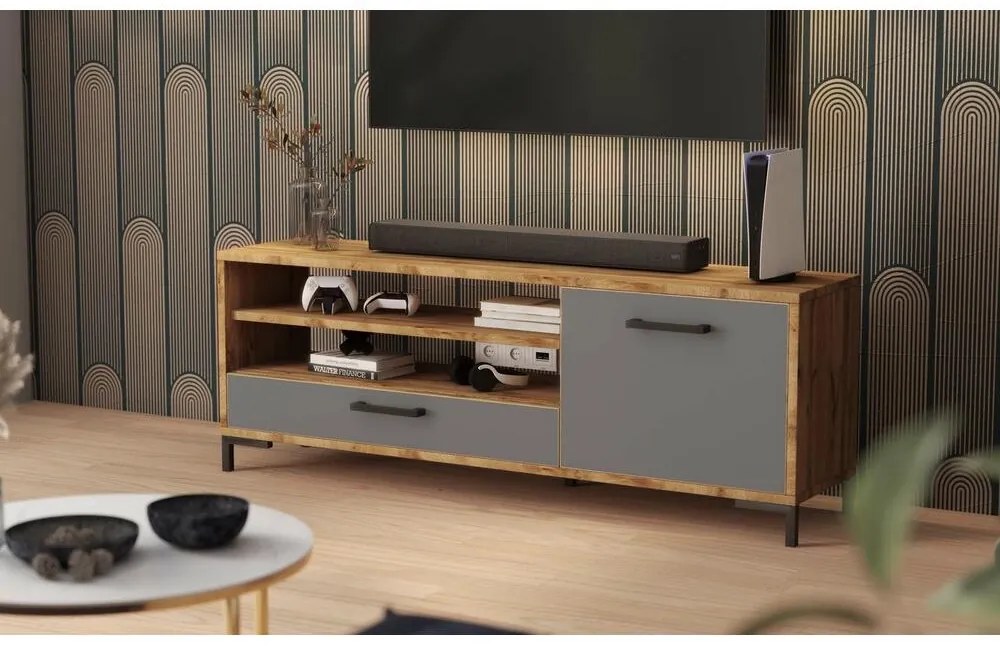 TV skrinka/stolík Cascade  (dub lancaster + sivá). Akcia -20%. Vlastná spoľahlivá doprava až k Vám domov. 1098747