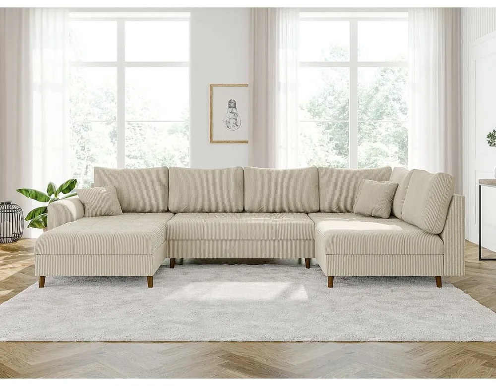 Krémová menčestrová rohová pohovka (ľavý roh/do "U") Ariella – Ropez