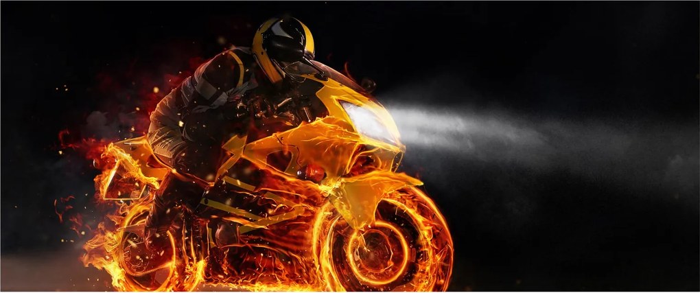Obraz - Motorkár s plameňmi (120x50 cm)