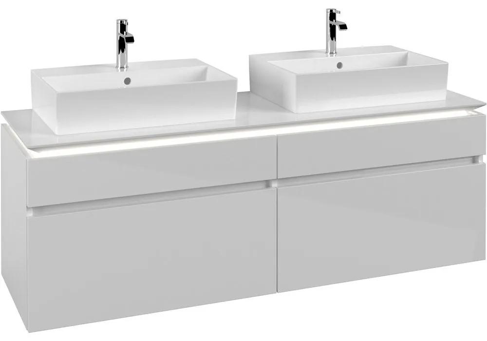 VILLEROY &amp; BOCH Legato závesná skrinka pod dve umývadlá na dosku, 4 zásuvky, s LED osvetlením, 1600 x 500 x 550 mm, Glossy White, B677L0DH