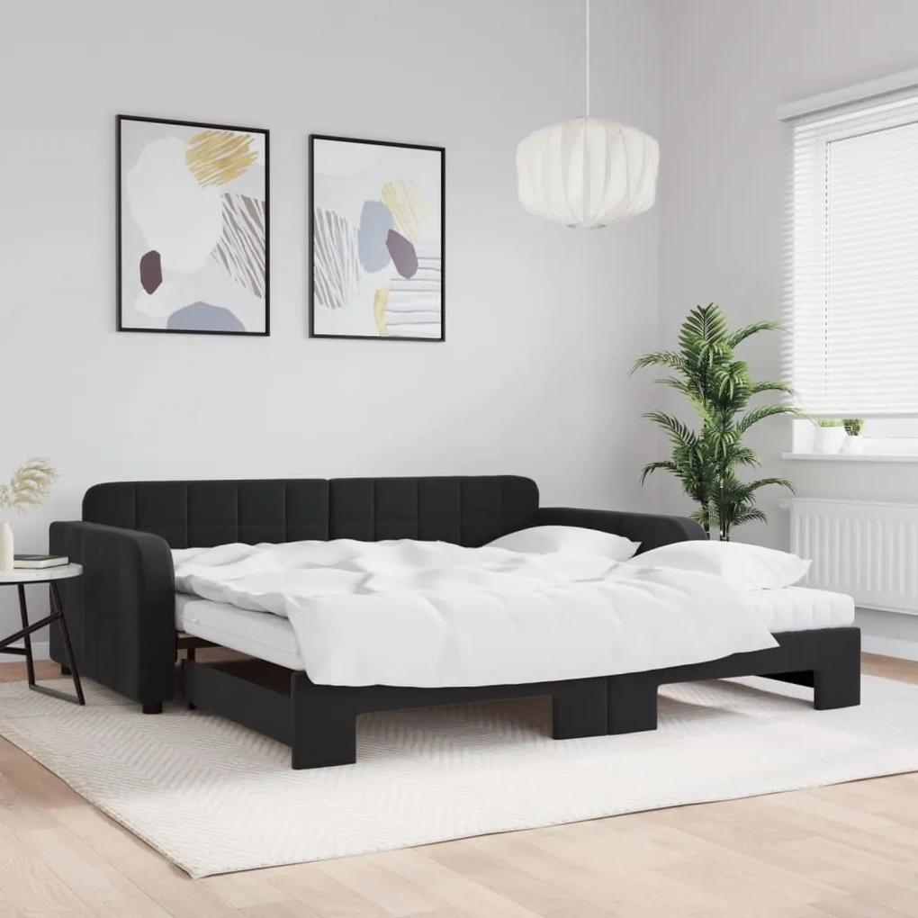 Rozkladacia denná posteľ s matracmi čierna 100x200 cm zamat 3196964