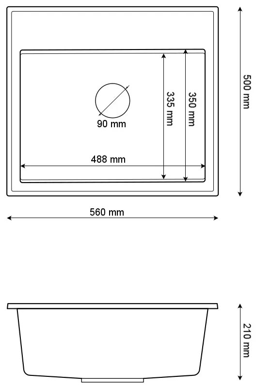 Sink Quality Ferrum New 5055, 1-komorový granitový drez 560x500x210 mm + grafitový sifón, čierna škvrnitá, SKQ-FER.5055.BP.XB