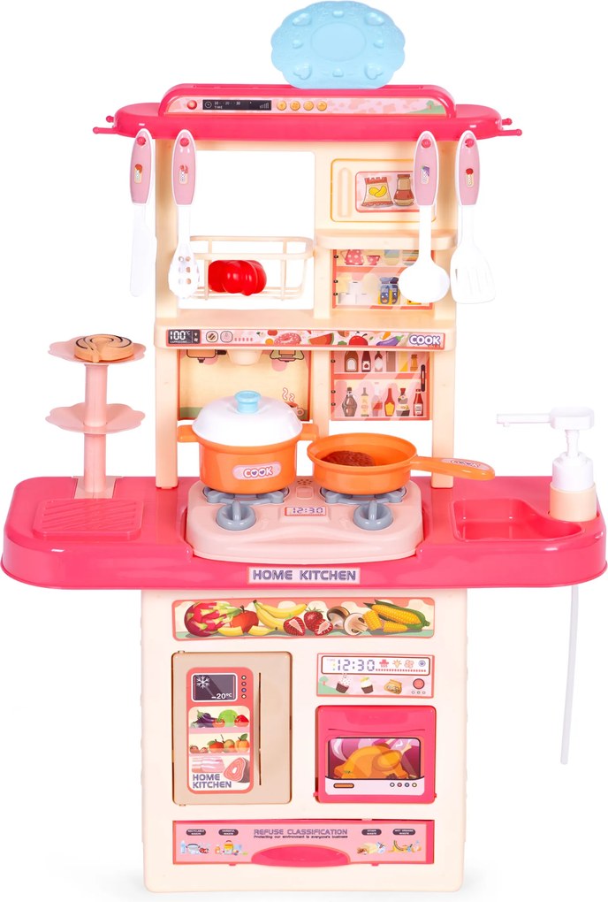 Detská kuchynka s LED a zvukmi, drezom a vodou, 10 dielov, ružová, 3+