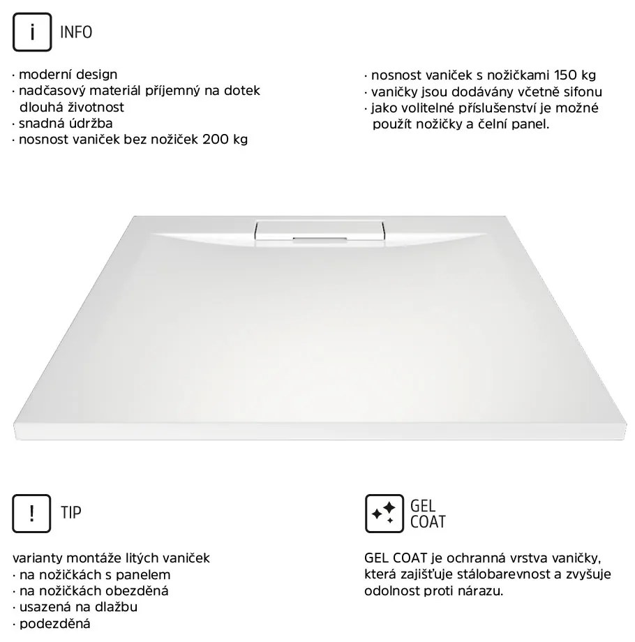 Mereo Mereo, Štvorcová sprchová vanička s hranatým krytom sif., 80x80x3 cm, vr. sif., bez nožičiek, liaty mramor, MER-CV41KS