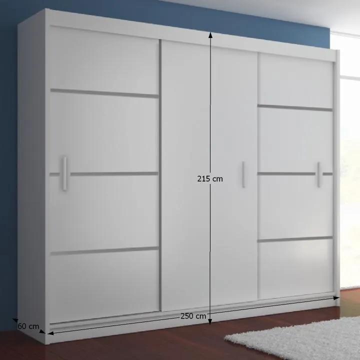 Šatníková skriňa s posuvnými dverami Merina 250 3D - biela / čierna