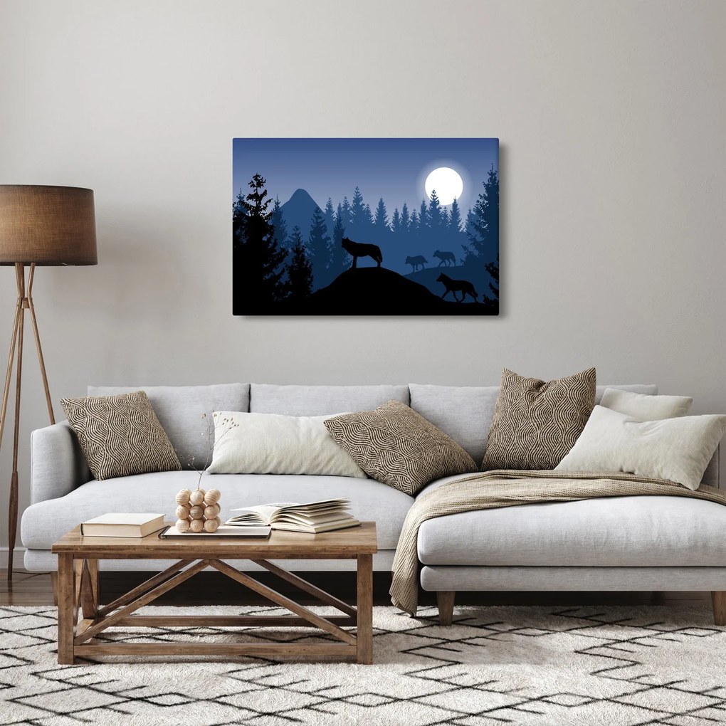 Obraz - Svorka vlkov za splnu (90x60 cm)
