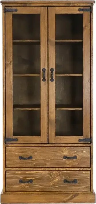 Rustikálna drevená vitrína s 2 zásuvkami, 90x40x190 cm