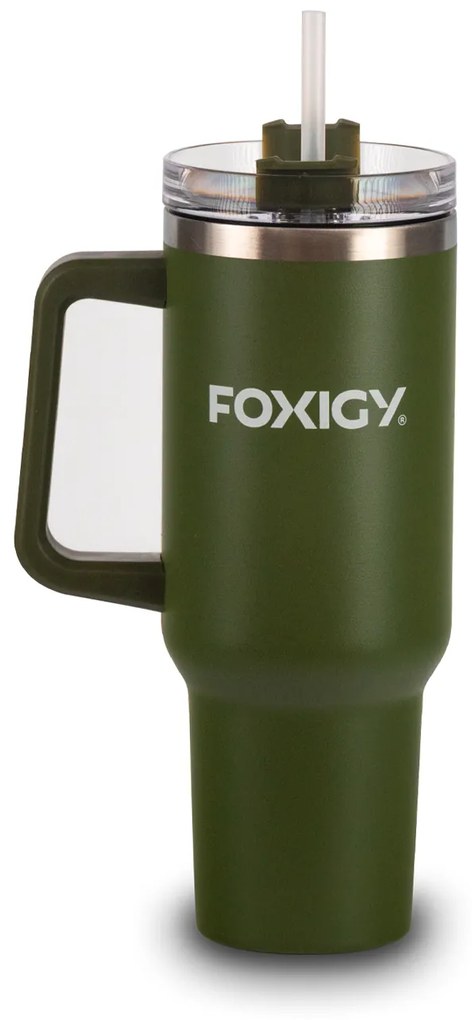 Foxigy Termohrnček do auta so slamkou 1200 ml Army green