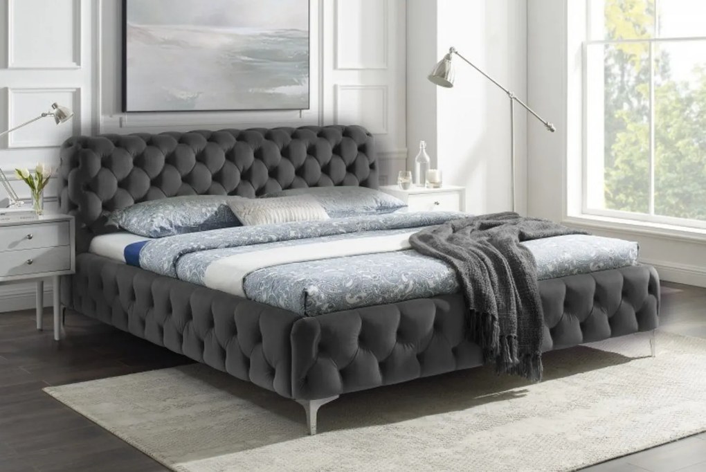 Dizajnová posteľ Rococo 180 x 200 cm sivý zamat - Skladom na SK