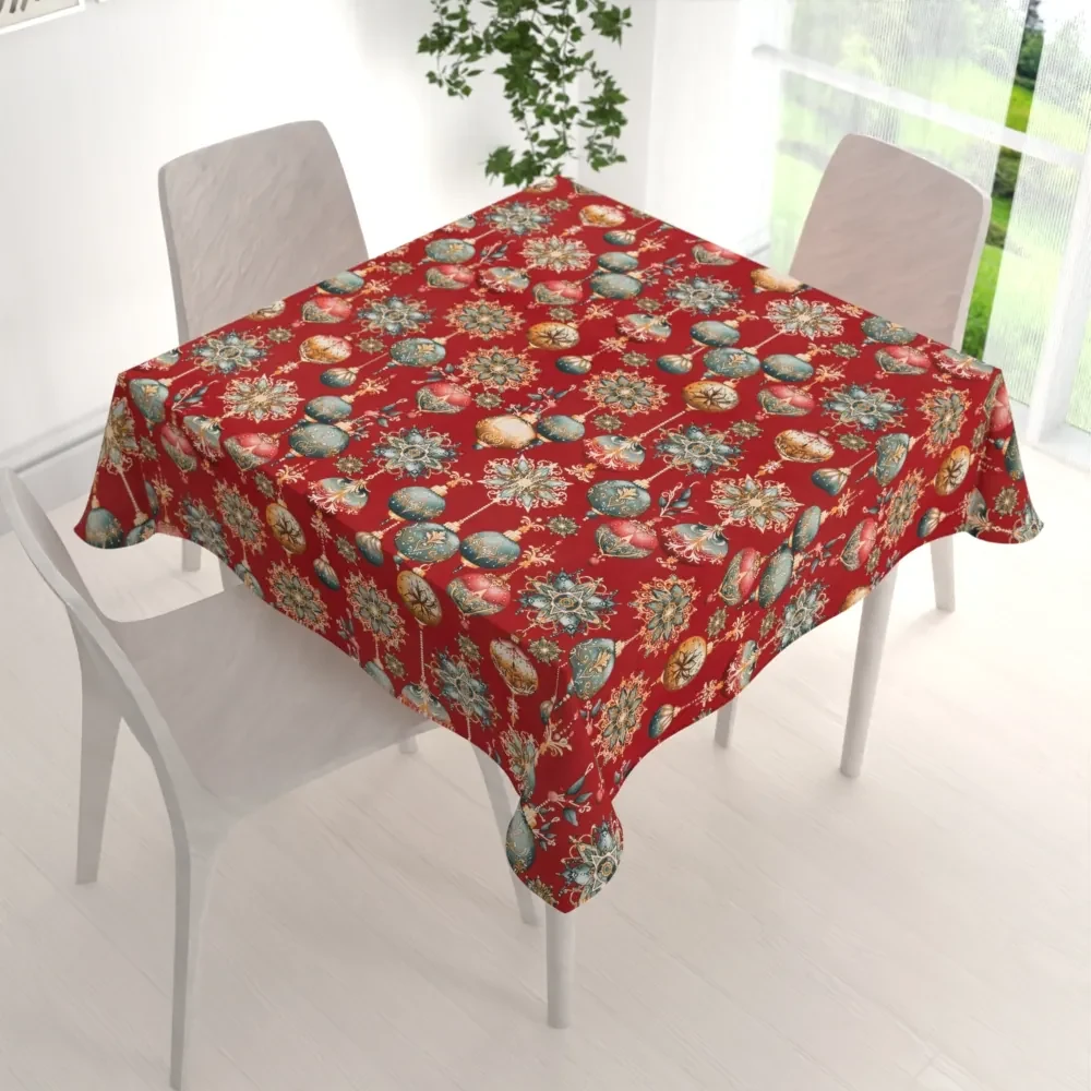 Biante Bavlnený štvorcový obrus Sandra SA-528 Vianočné banky na červenom 80x80 cm