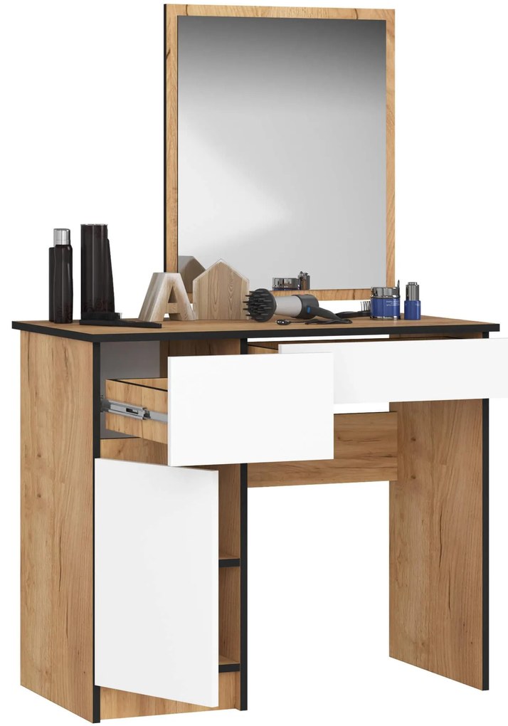 Toaletný stolík Parijat (dub craft + biela) (so zrkadlom) (L). Akcia -19%. Vlastná spoľahlivá doprava až k Vám domov. 1128844