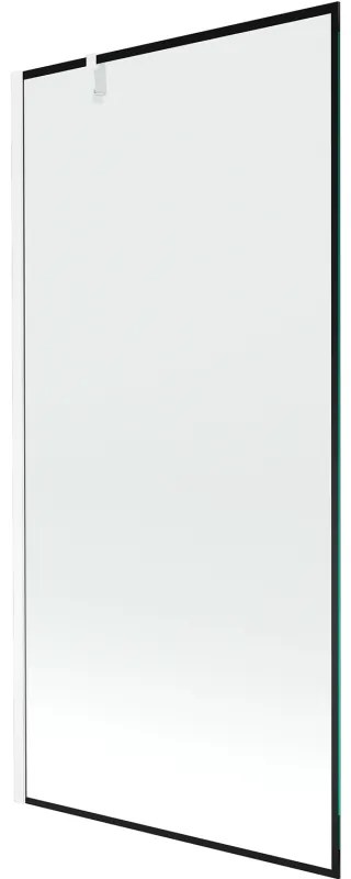 Mexen Next, vaňová zástena 1-krídlová 90 x 150 cm, fixné krídlo, 6 mm číre sklo s čiernym vzorom, biely profil, 895-090-000-00-70-20