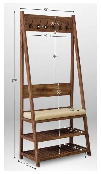 Vešiak Rami s 6 háčikmi 80x175x40 indický masív palisander Svetlomedová