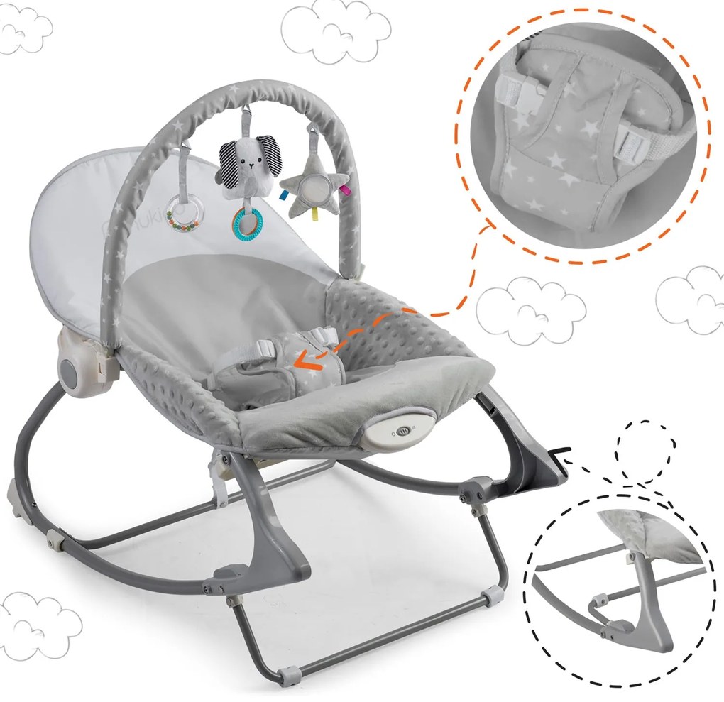 Hojdacie lehátko Nukido s vibráciou - sivé