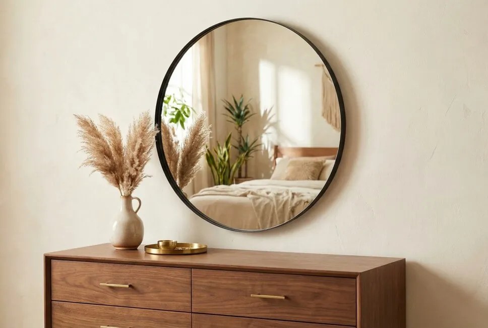 Okrúhle zrkadlo Lineo Black – čierne, 60 cm, hliníkový rám