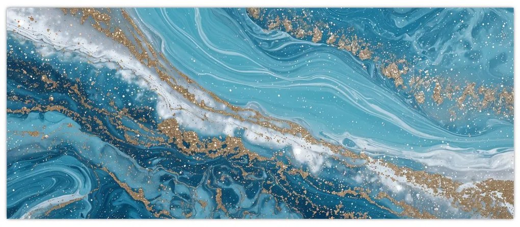 Obraz - Bledomodrý mramor so zlatom I. (120x50 cm)