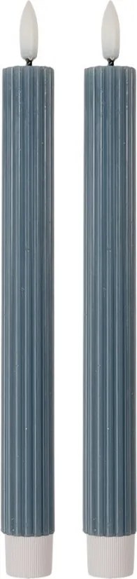 Set 2ks modrá úzka sviečka s vrúbkovaním Led Candle - Ø 2*25 cm / 2*AAA