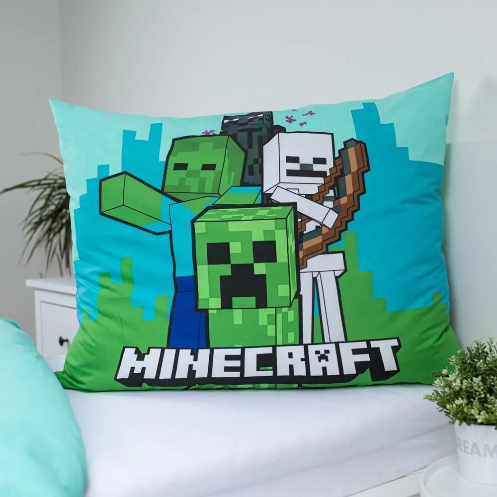 Zeleno-modré bavlnené detské obliečky na jednolôžko 140x200 cm Minecraft "Mobs Here" – Jerry Fabrics