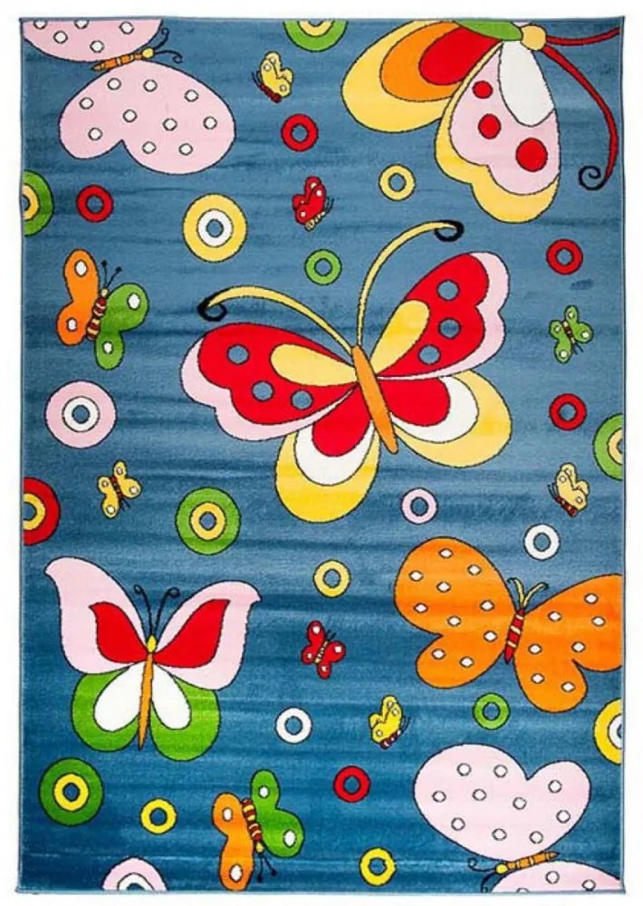Detský kusový koberec motýliky modrý, Velikosti 300x400cm